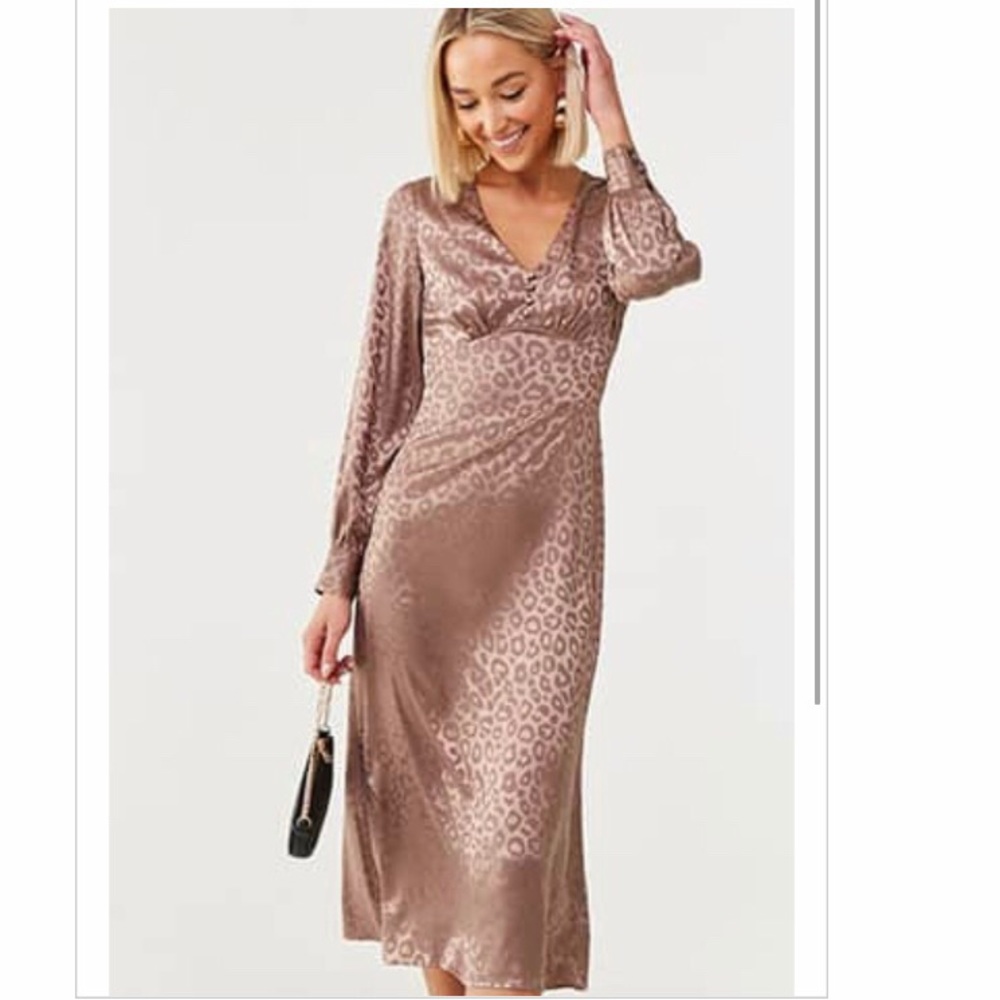 Satin Shadow Leopard Print Midi Dress